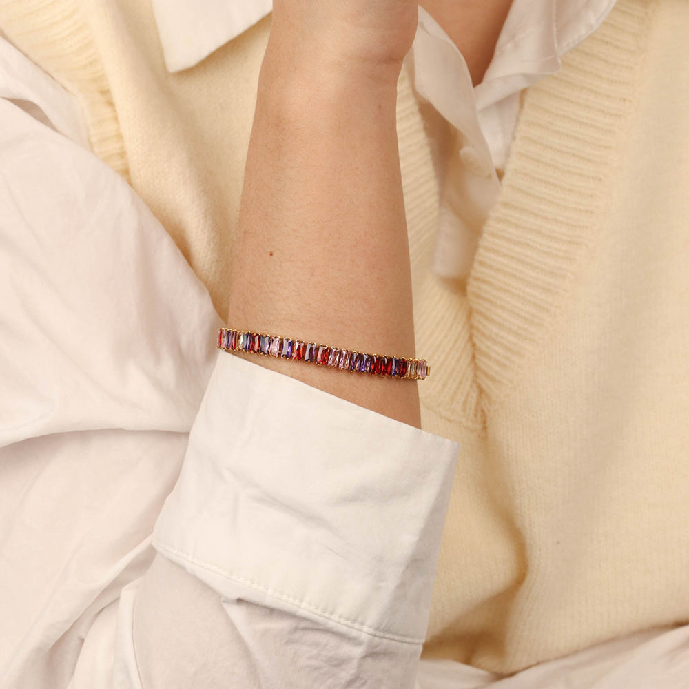 Bejeweled Natural Colorful Zircons Tennis Bracelets - PVD 18k Gold Plated 316L Stainless Steel_B007-B008