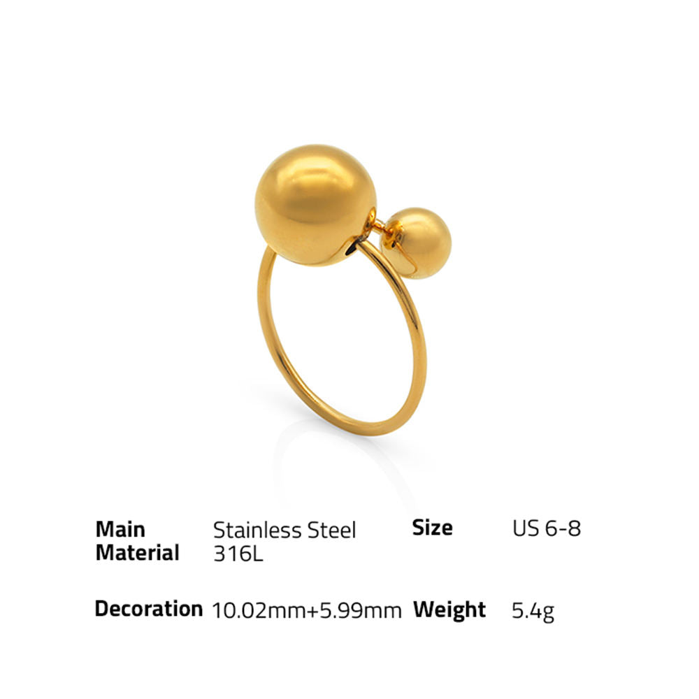 Vermeil Adjustable Bead Ring -Silver 316L Stainless Steel_R014