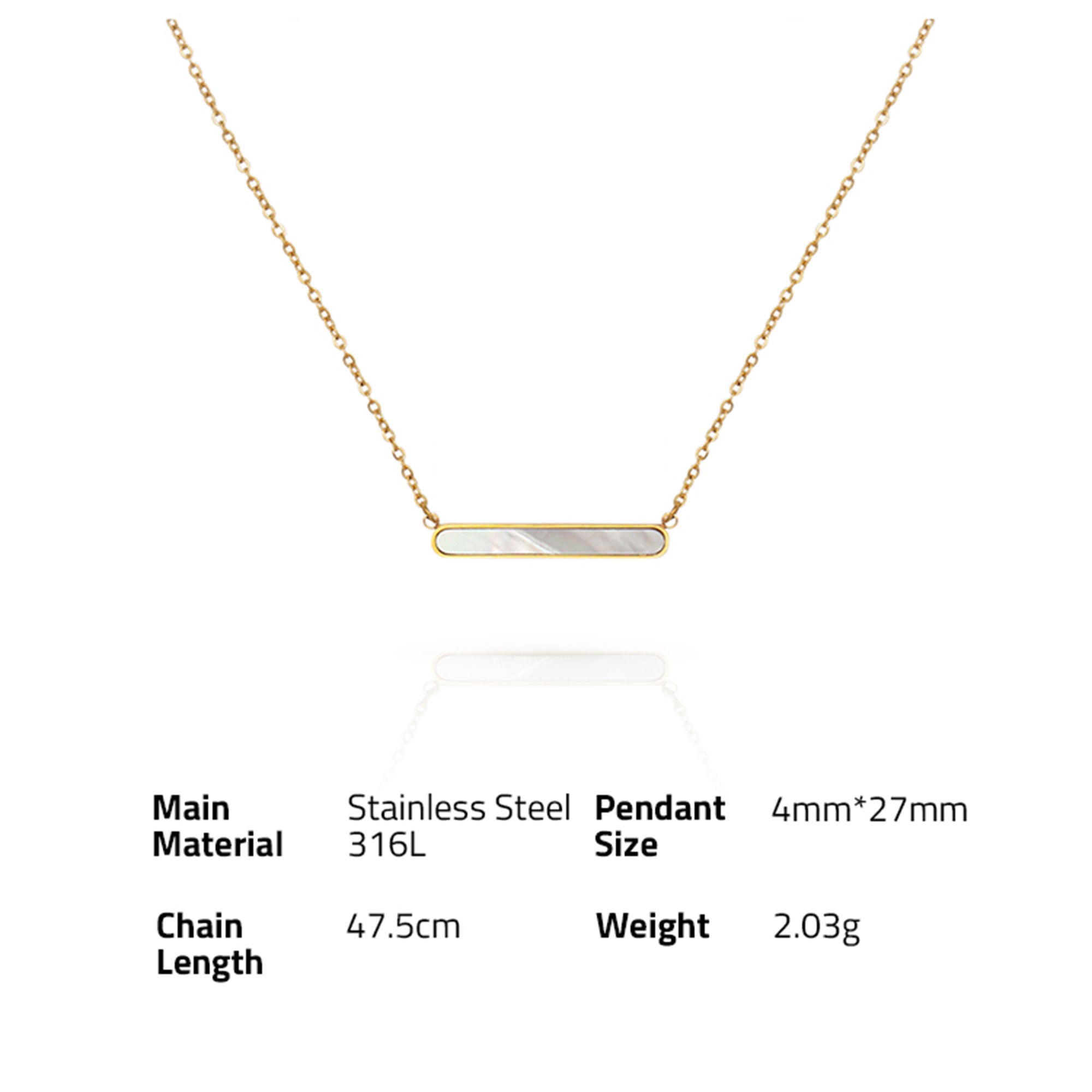 Natural Shell bar Pendant Necklace - PVD18K Gold Plated 316L Stainless Steel_N055
