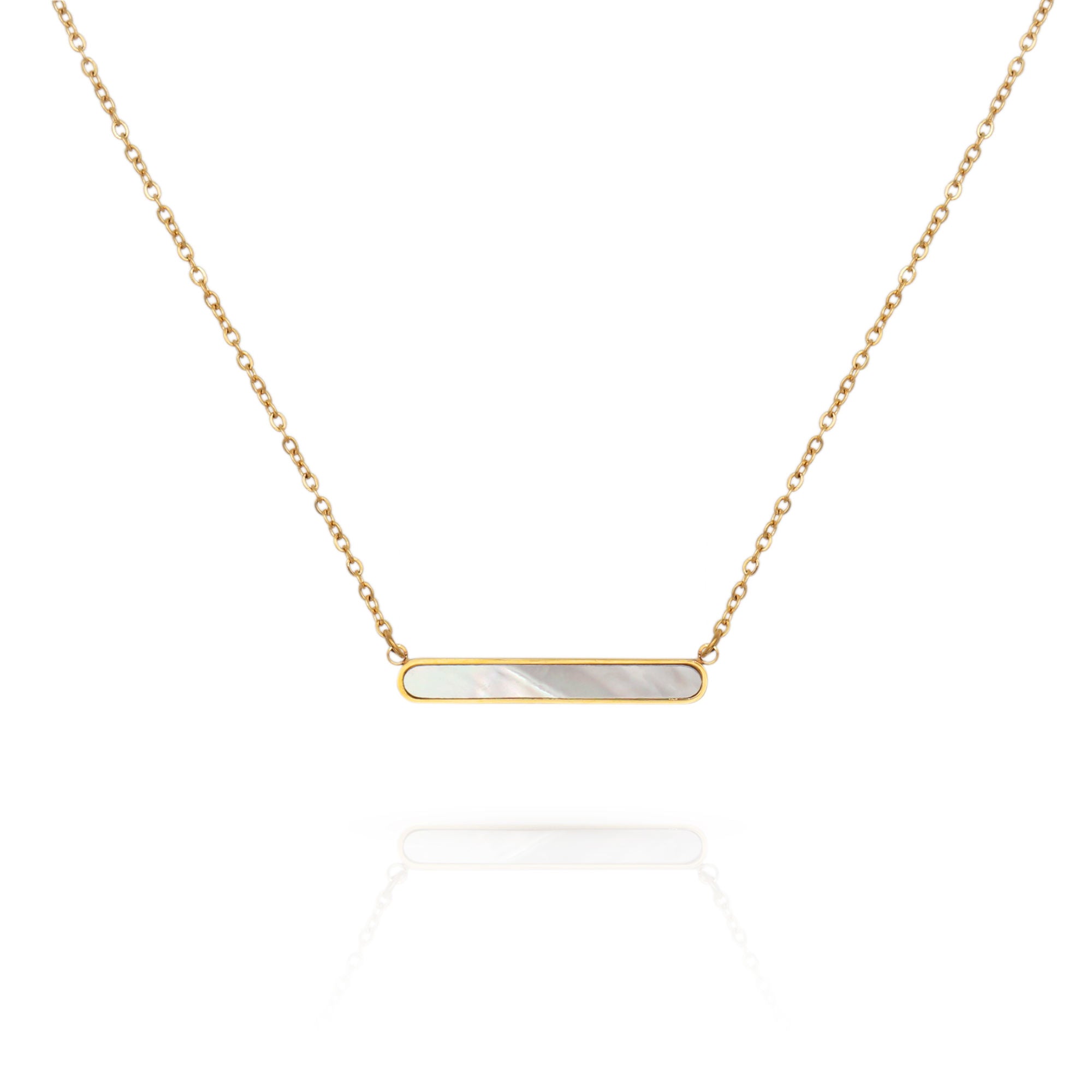 Natural Shell bar Pendant Necklace - PVD18K Gold Plated 316L Stainless Steel_N055