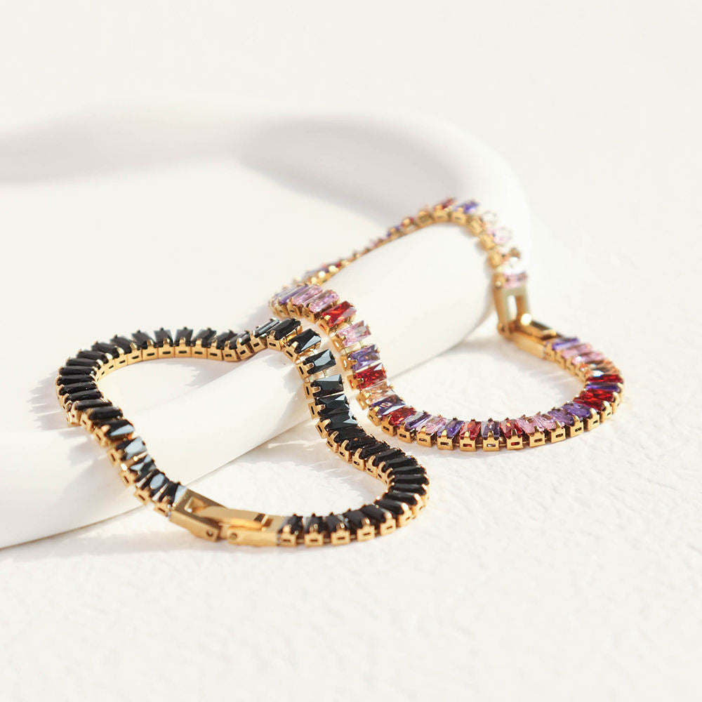 Bejeweled Natural Colorful Zircons Tennis Bracelets - PVD 18k Gold Plated 316L Stainless Steel_B007-B008