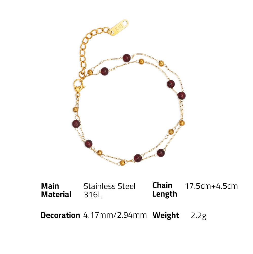 Double-layer Chain Natural Gem Power Stone Bracelet - PVD 18k Gold Plated 316L Stainless Steel_B009