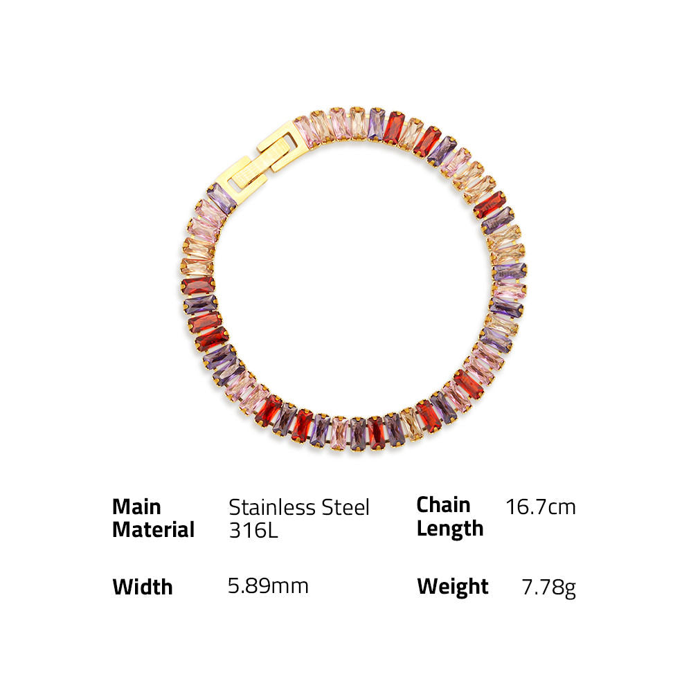 Bejeweled Natural Colorful Zircons Tennis Bracelets - PVD 18k Gold Plated 316L Stainless Steel_B007-B008