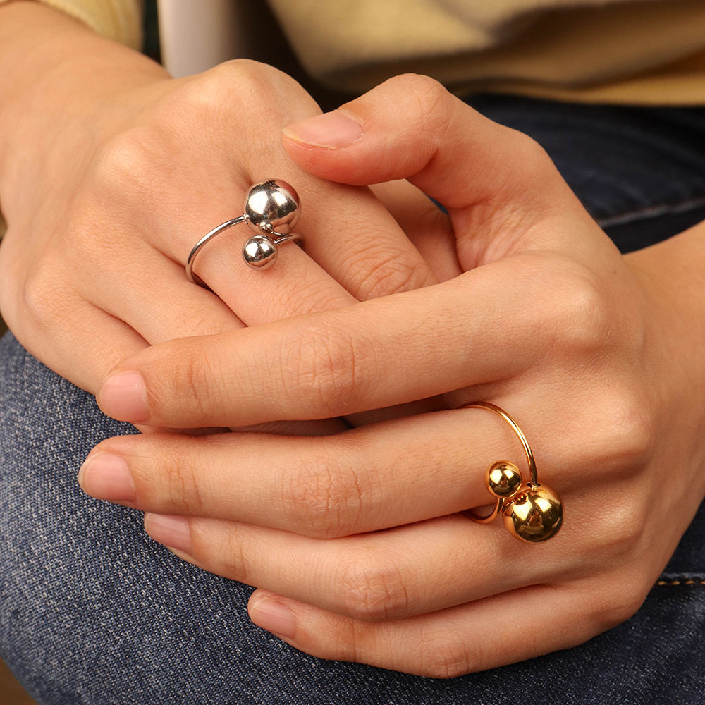 Vermeil Adjustable Bead Ring -Silver 316L Stainless Steel_R014