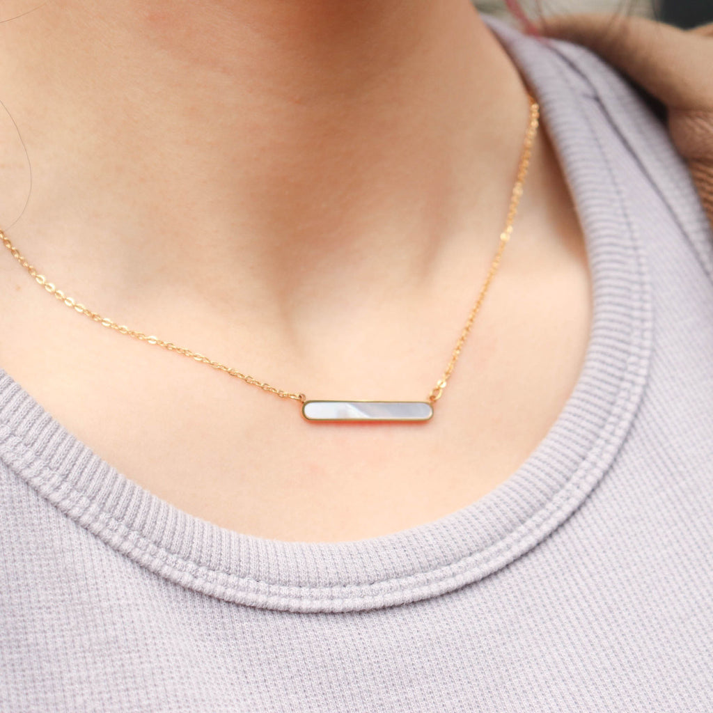 Natural Shell bar Pendant Necklace - PVD18K Gold Plated 316L Stainless Steel_N055