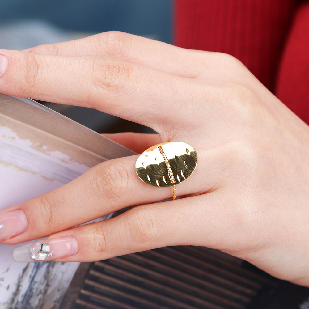 Oval Signet Adjustable Rings - PVD 18k Gold Plated 316L Stainless Steel_R028