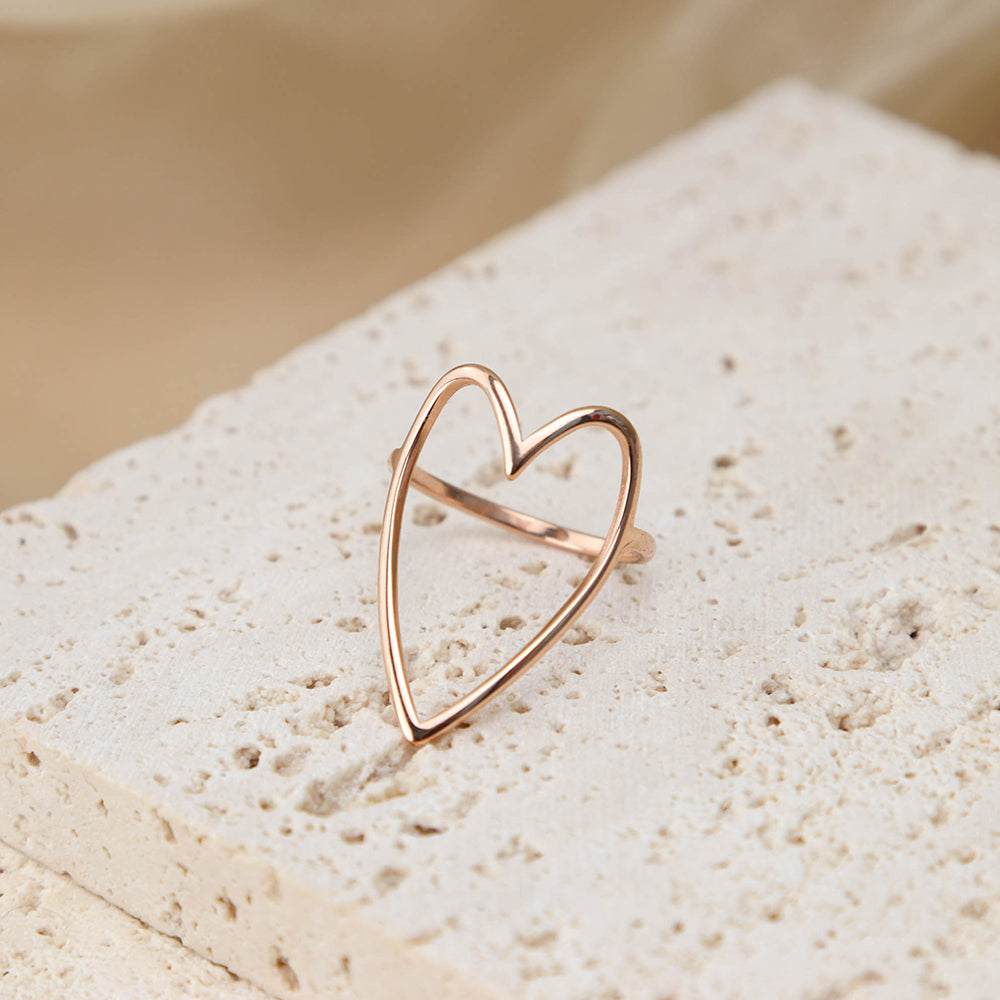 Personality Hollow Out Rose Gold Ring Hearts - PVD 18k Gold Plated 316L Stainless Steel_R022-R0232