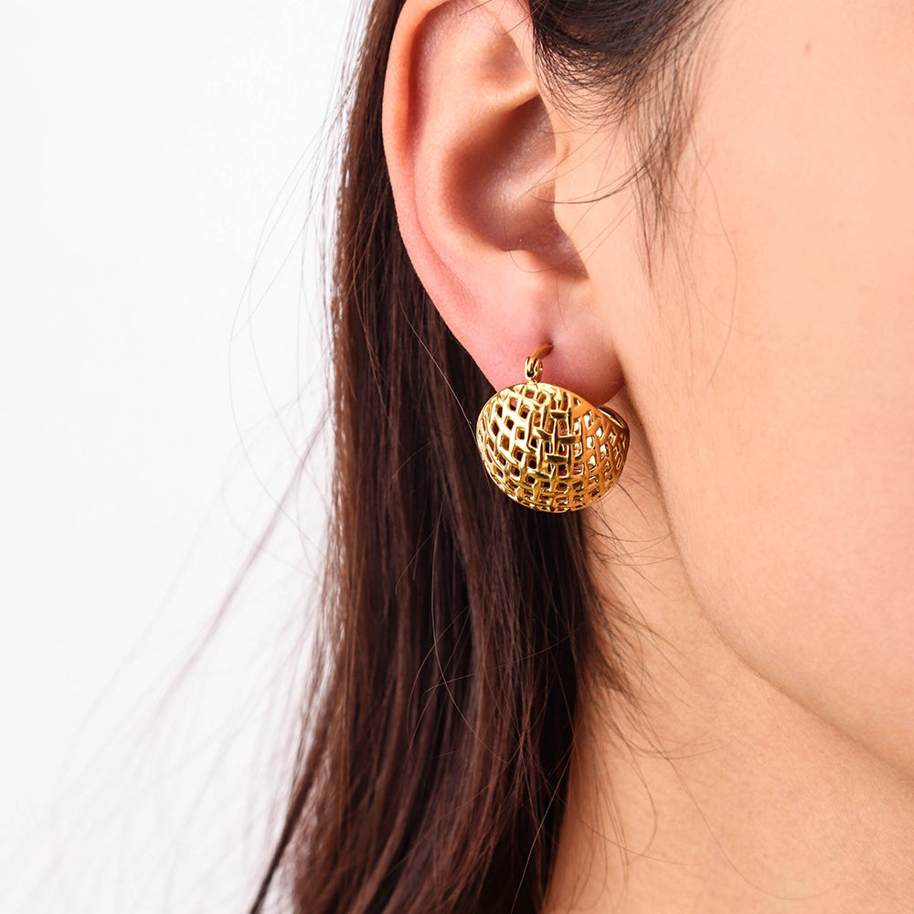 Hollow Net Rope Chunky Hoop Earring - PVD 18k Gold Plated 316L Stainless Steel_E013