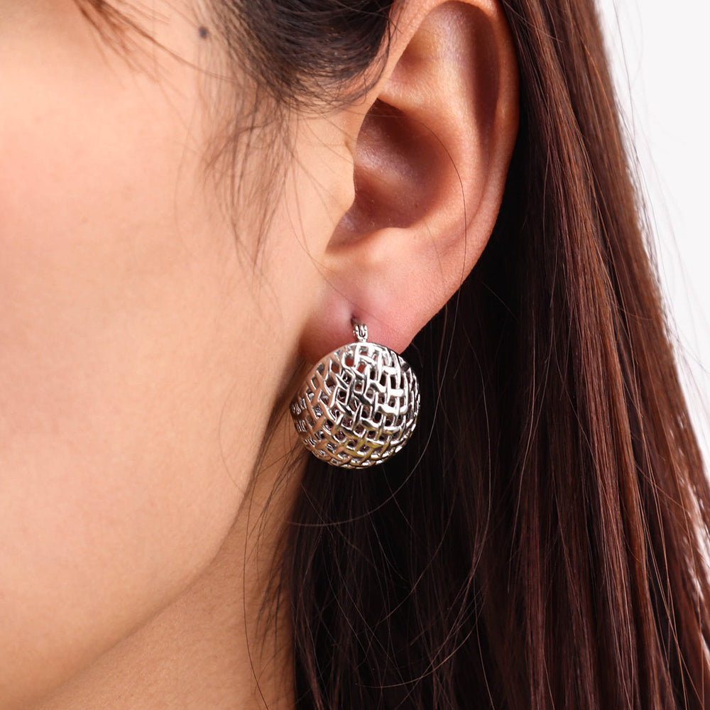 Hollow Net Rope Chunky Hoop Earring - Silver 316L Stainless Steel_E014