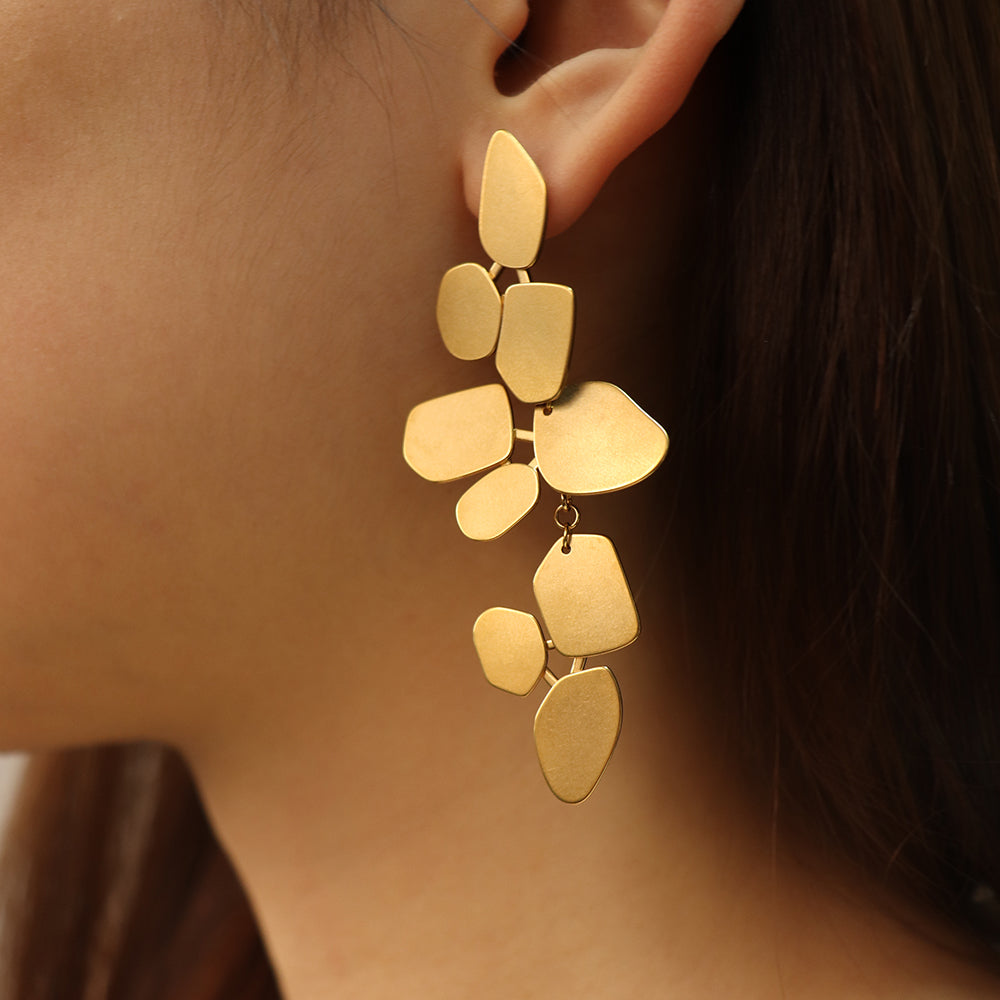 Long Asymmetry and Irregular Earrings - PVD 18k Gold Plated 316L Stainless Steel_E002