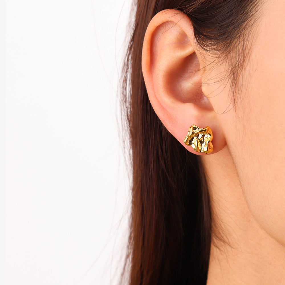 Bumpy Earrings Small Organic Simple Waterproof Irregular Stud Earrings - PVD 18k Gold Plated 316L Stainless Steel