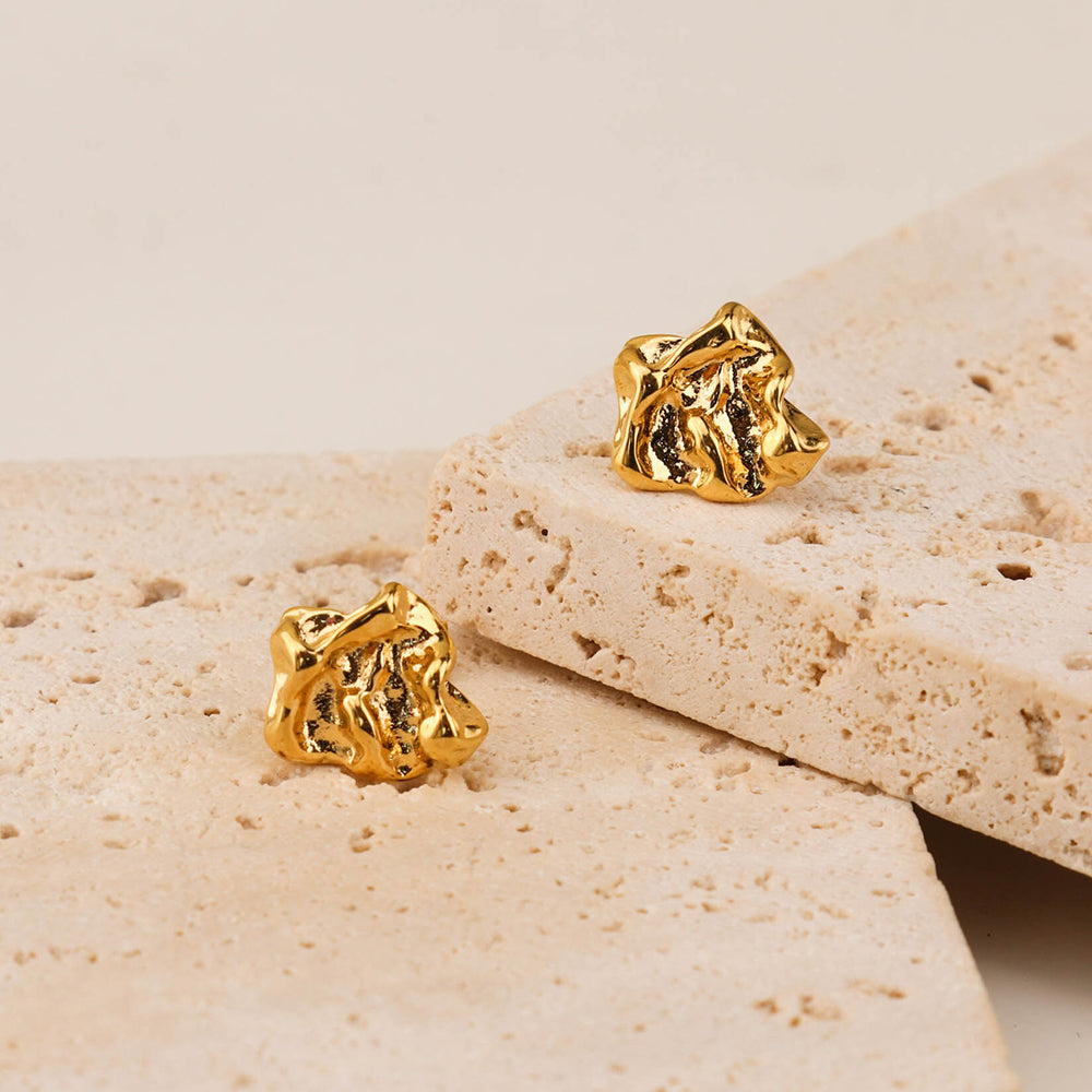 Bumpy Earrings Small Organic Simple Waterproof Irregular Stud Earrings - PVD 18k Gold Plated 316L Stainless Steel