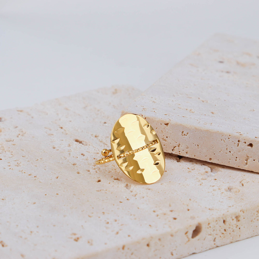 Oval Signet Adjustable Rings - PVD 18k Gold Plated 316L Stainless Steel_R028