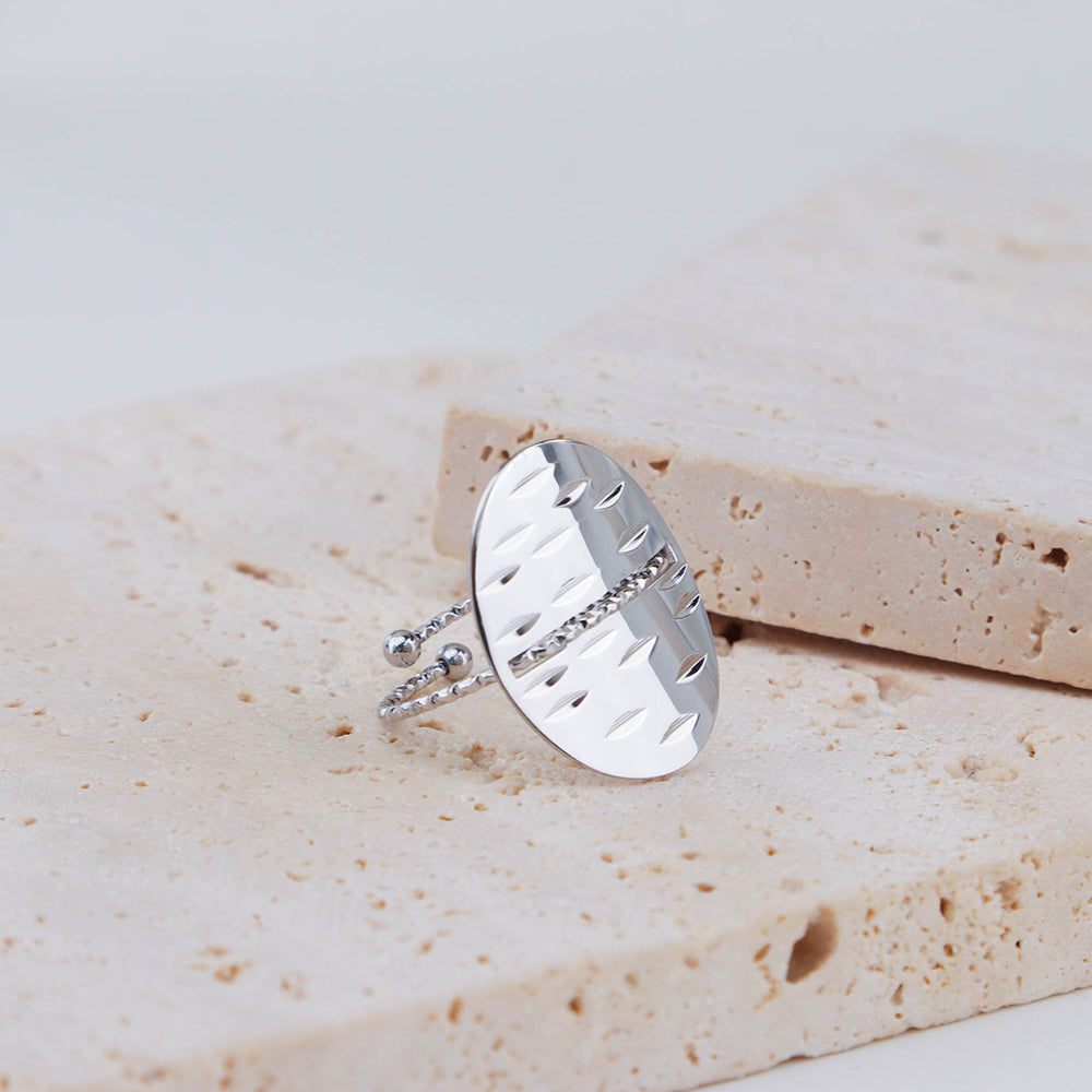 Oval Signet Adjustable Rings - SIlver 316L Stainless Steel with PVD Plating_R029