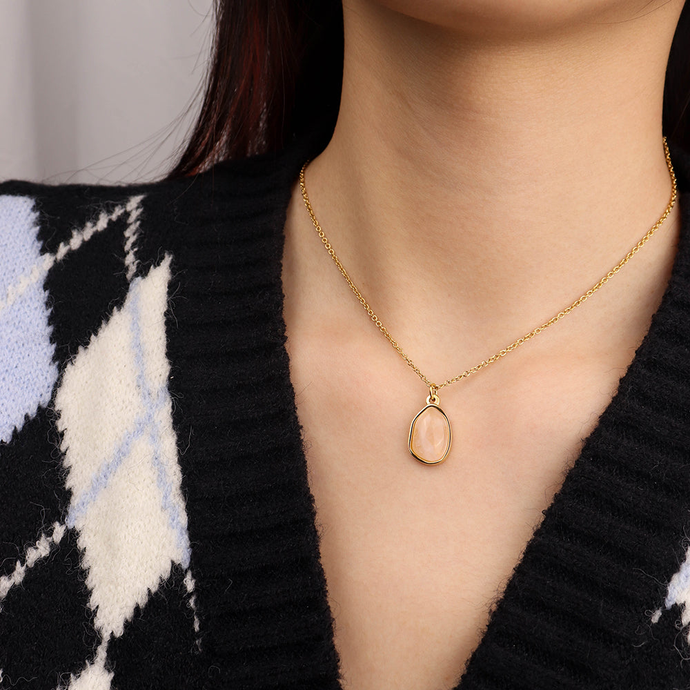 Natural Crystal Pendant Necklace - PVD 18k Gold Plated 316L Stainless Steel_N018-N020