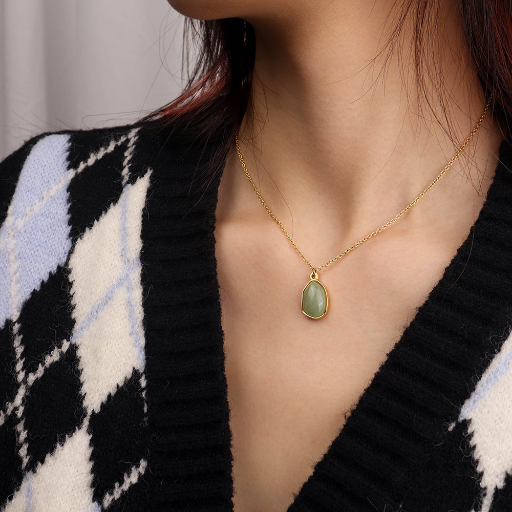 Natural Crystal Pendant Necklace - PVD 18k Gold Plated 316L Stainless Steel_N018-N020