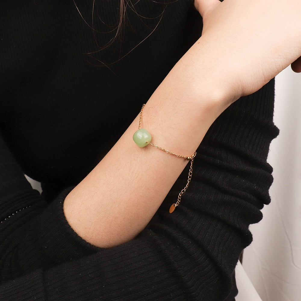 Natural Jade Gem Charm Tennis Chain Bracelets - PVD 18k Gold Plated 316L Stainless Steel_B006