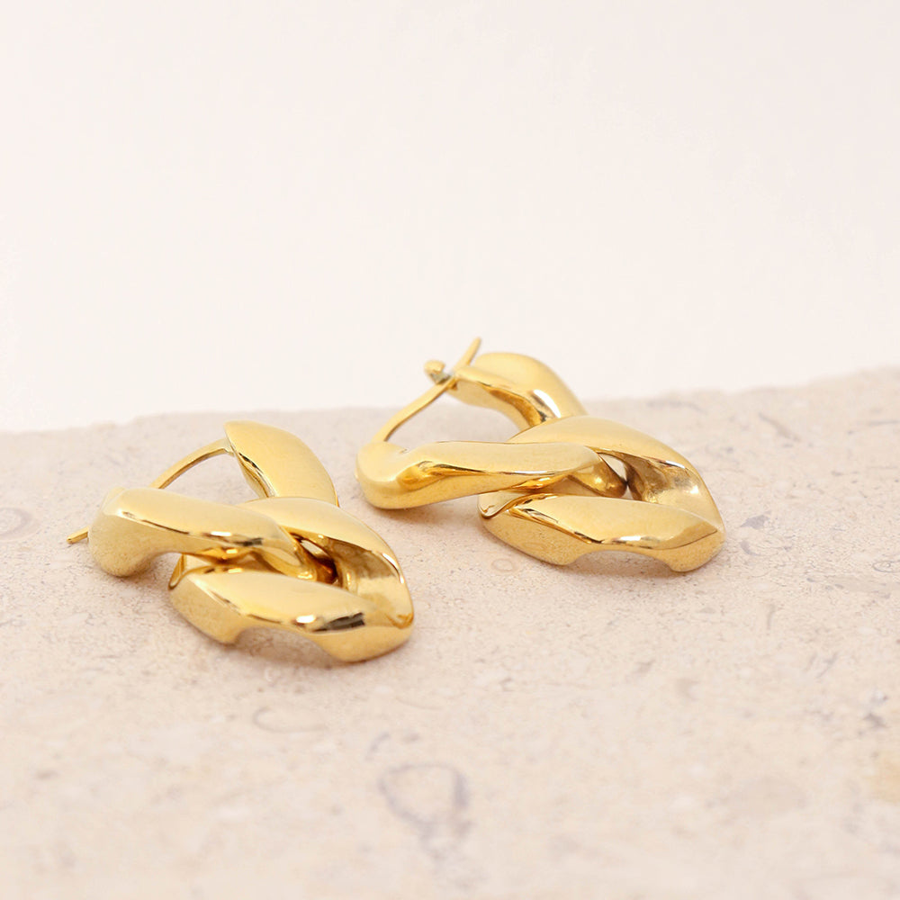 Minimalist Tassel Chunky Cuban Dual-loop Chain Earrings - PVD 18k Gold Plated 316L Stainless Steel_E006