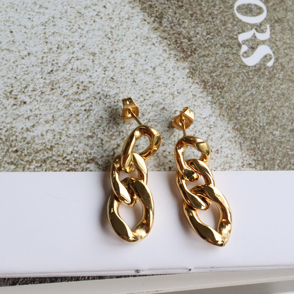 Minimalist Chain Drop Earrings - PVD 18k Gold Plated 316L Stainless Steel_E001