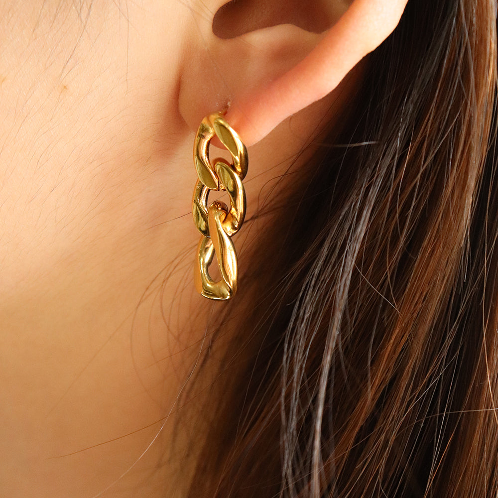 Minimalist Chain Drop Earrings - PVD 18k Gold Plated 316L Stainless Steel_E001