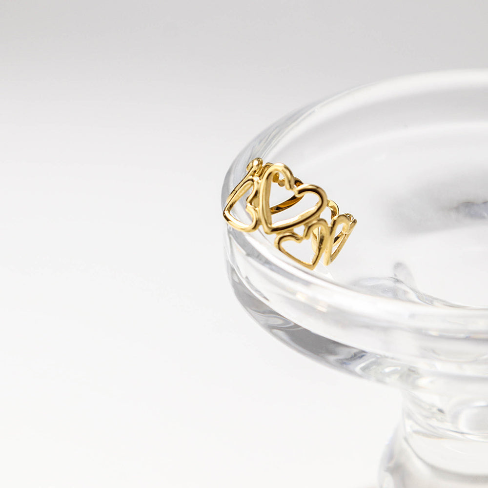 Hollow-out Band Waterproof Ring Heart Shaped Ladies Finger Gold Ring - PVD 18k Gold Plated 316L Stainless Steel_R030