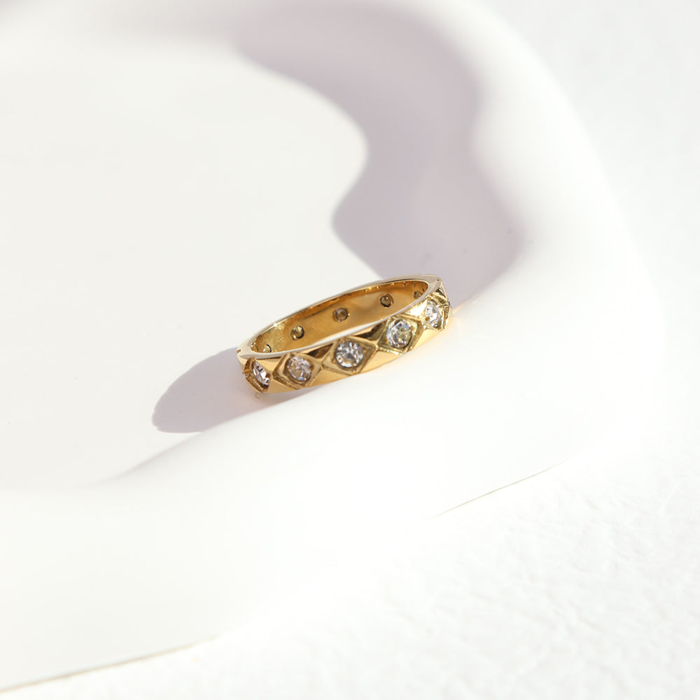 Minimalist Micron-pave Zircon Finger Ring - PVD 18k Gold Plated 316L Stainless Steel_R017-R019
