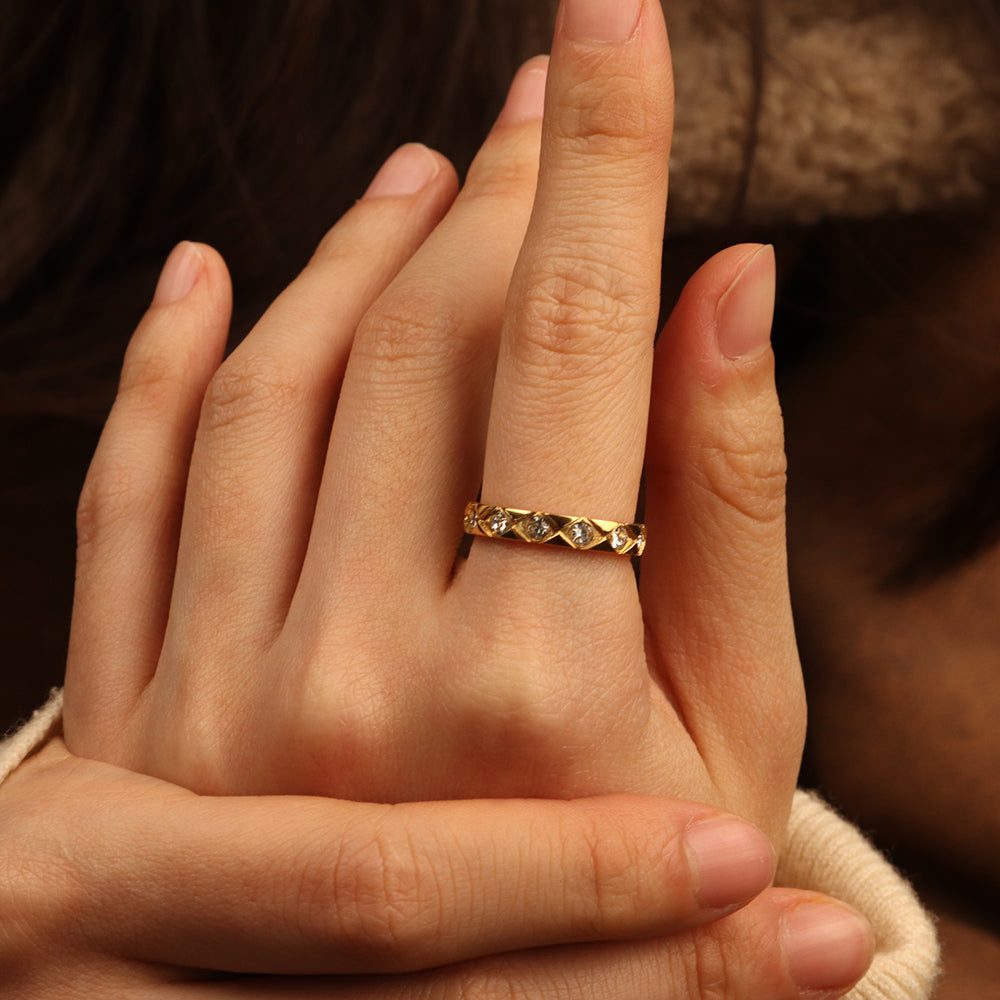 Minimalist Micron-pave Zircon Finger Ring - PVD 18k Gold Plated 316L Stainless Steel_R017-R019