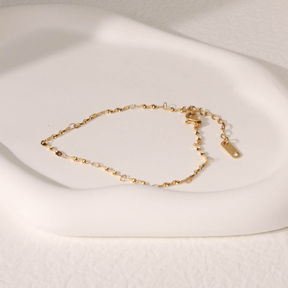 Wave Chain Choker Minimalist Anklet - PVD 18k Gold Plated 316L Stainless Steel_A001