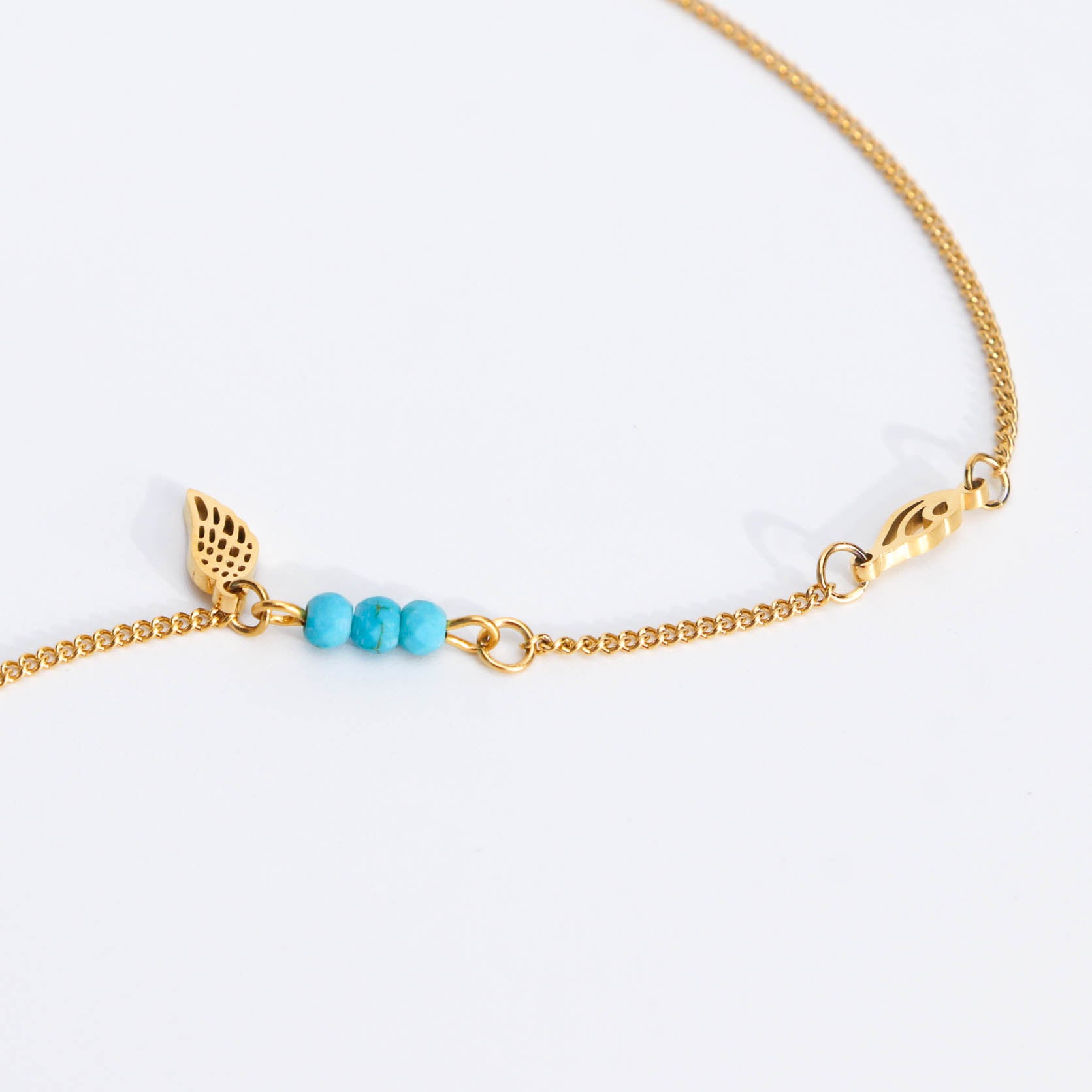Turquoise Blue Stone Wing Charm Chain Anklet - PVD 18k Gold Plated 316L Stainless Steel_A002