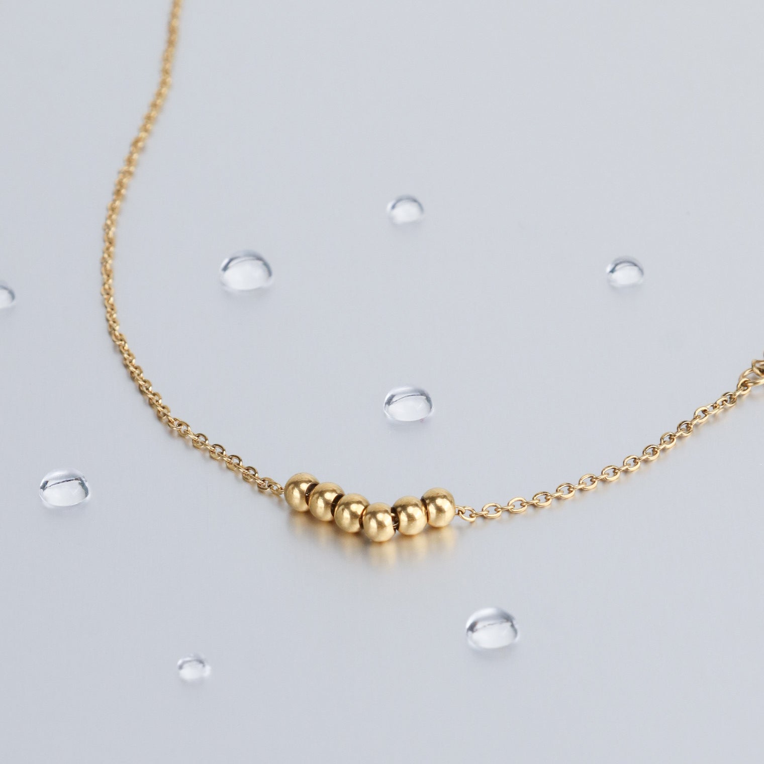 Gold Simple Retro Body Jewelry Beads Chain Anklet Bracelet - PVD 18k Gold Plated 316L Stainless Steel_A006