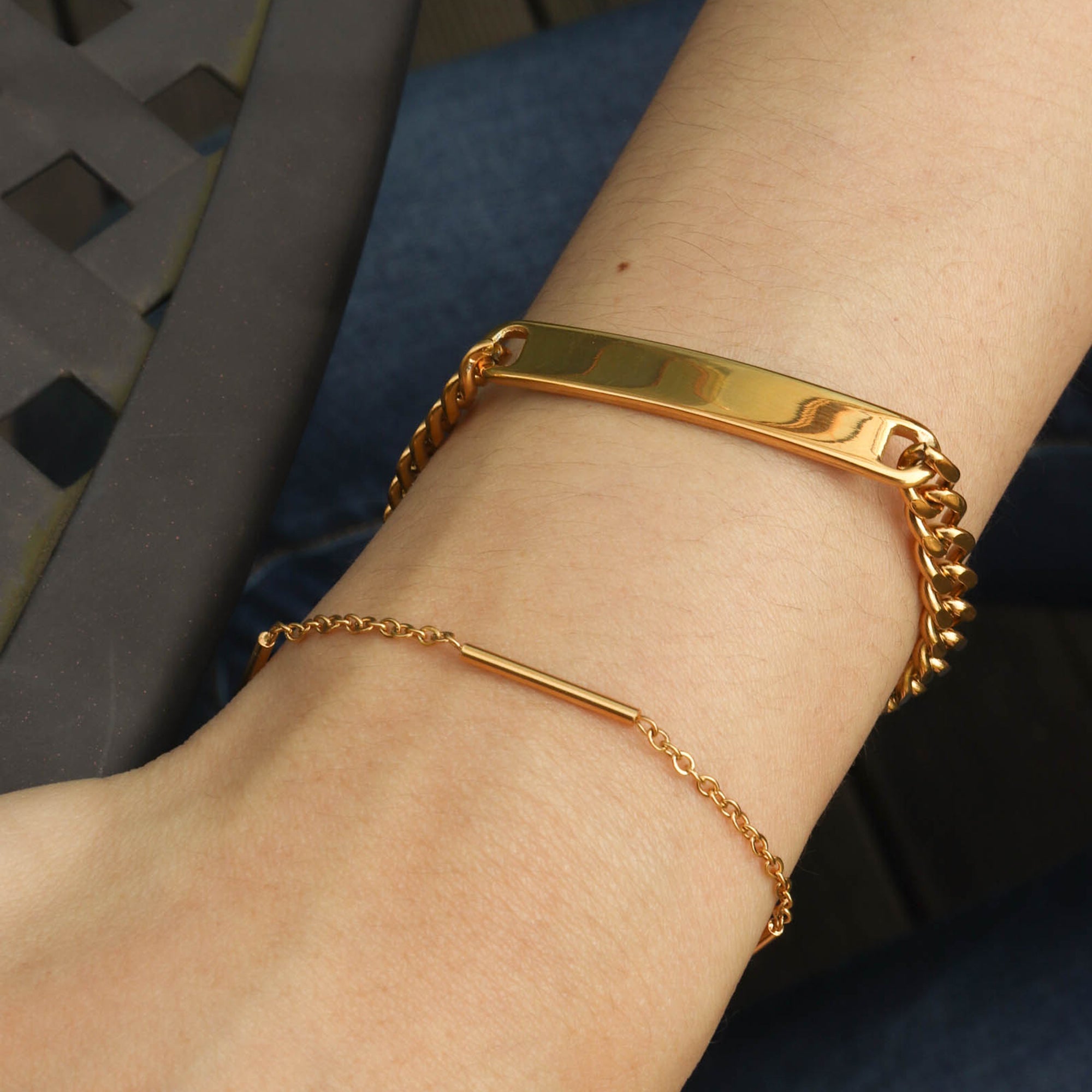 Bar Chain Bracelet Bracelet - PVD18K Gold Plated 316L Stainless Steel_B047