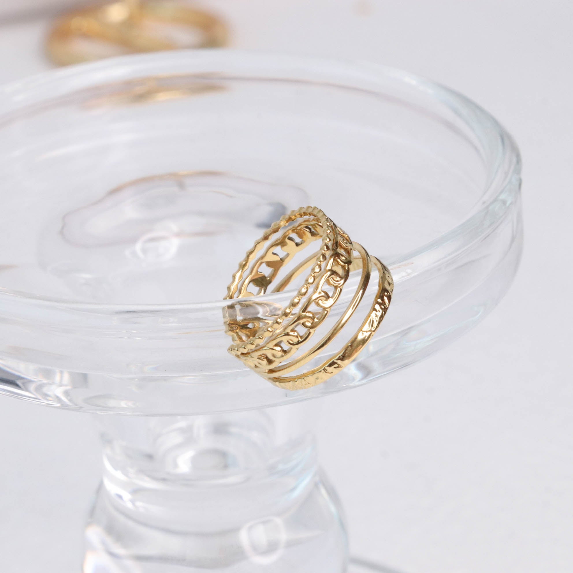 Minimalist Four-layer Chain Wide Ring - PVD 18k Gold Plated 316L Stainless Steel_R020