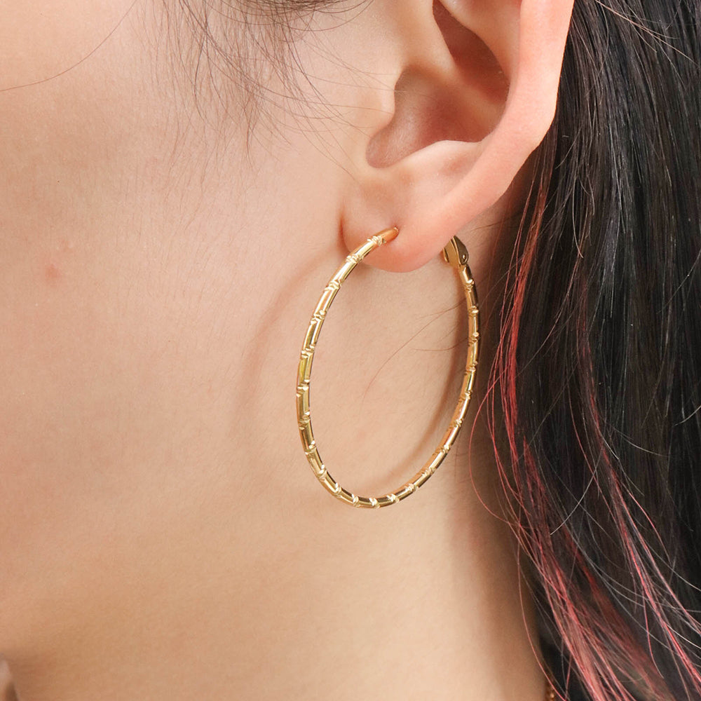 Minimalist Grained Big Circle Hoop Earring - PVD 18k Gold Plated 316L Stainless Steel_E-037