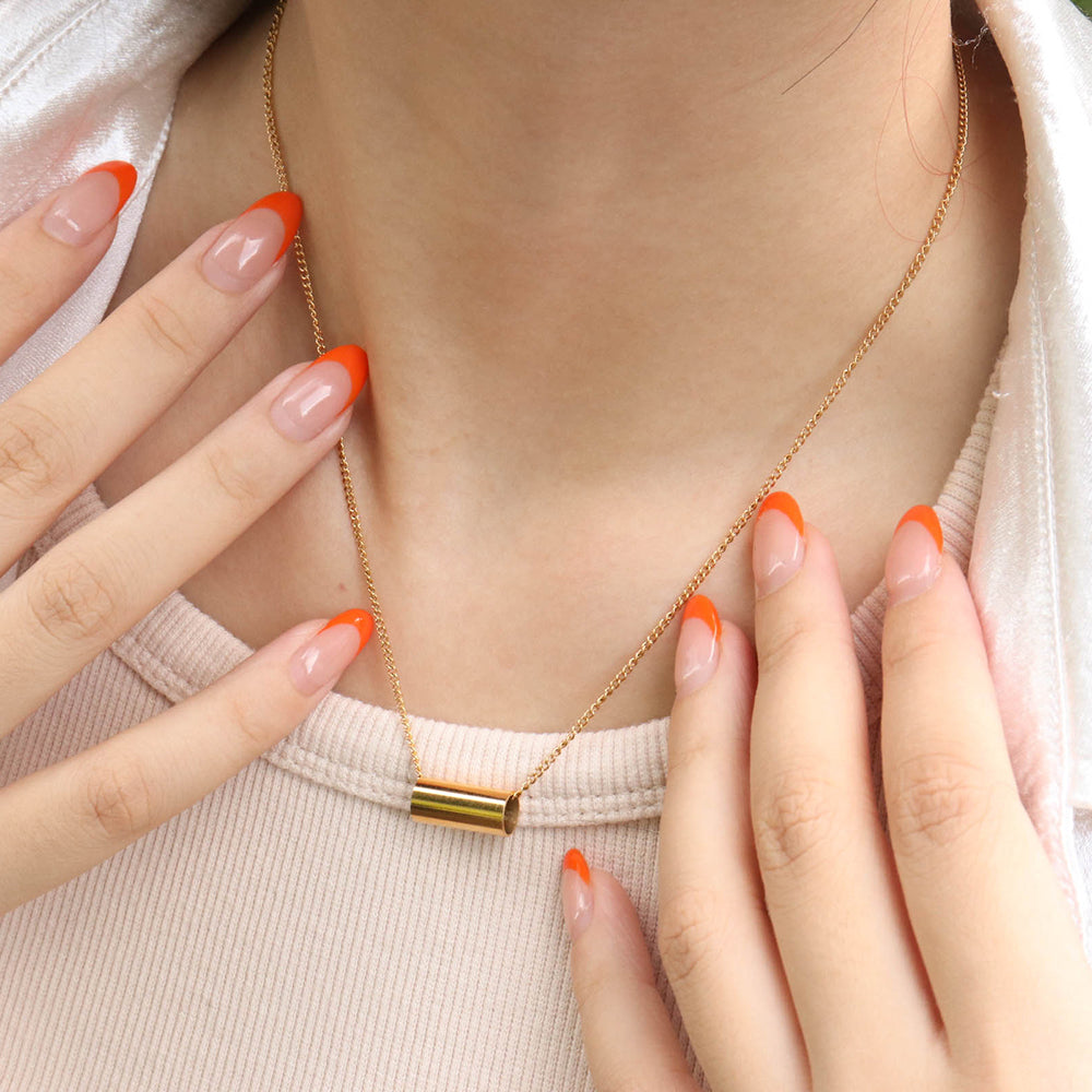 Glossy Tube Pendant Necklace - PVD18K Gold Plated 316L Stainless Steel_N042