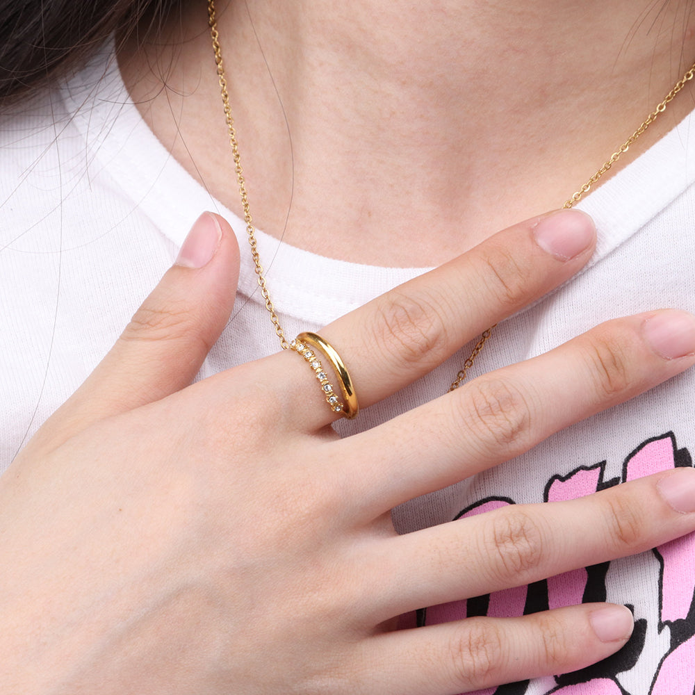Plating Double Layers Ring - 18K PVD Gold Plated 316L Stainless Steel - R068