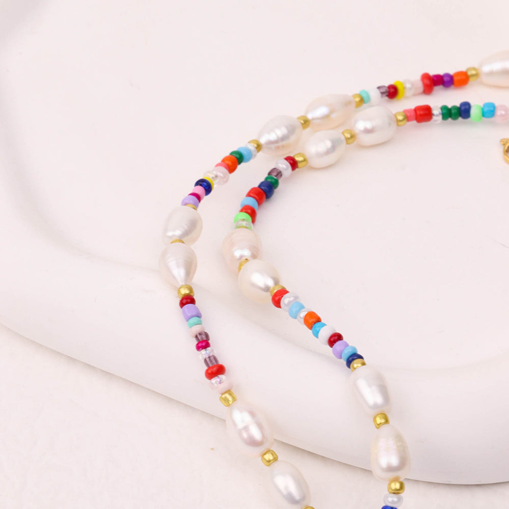 Freshwater Pearls Beads Chain Necklace - PVD 18k Gold Plated 316L Stainless Steel_N006