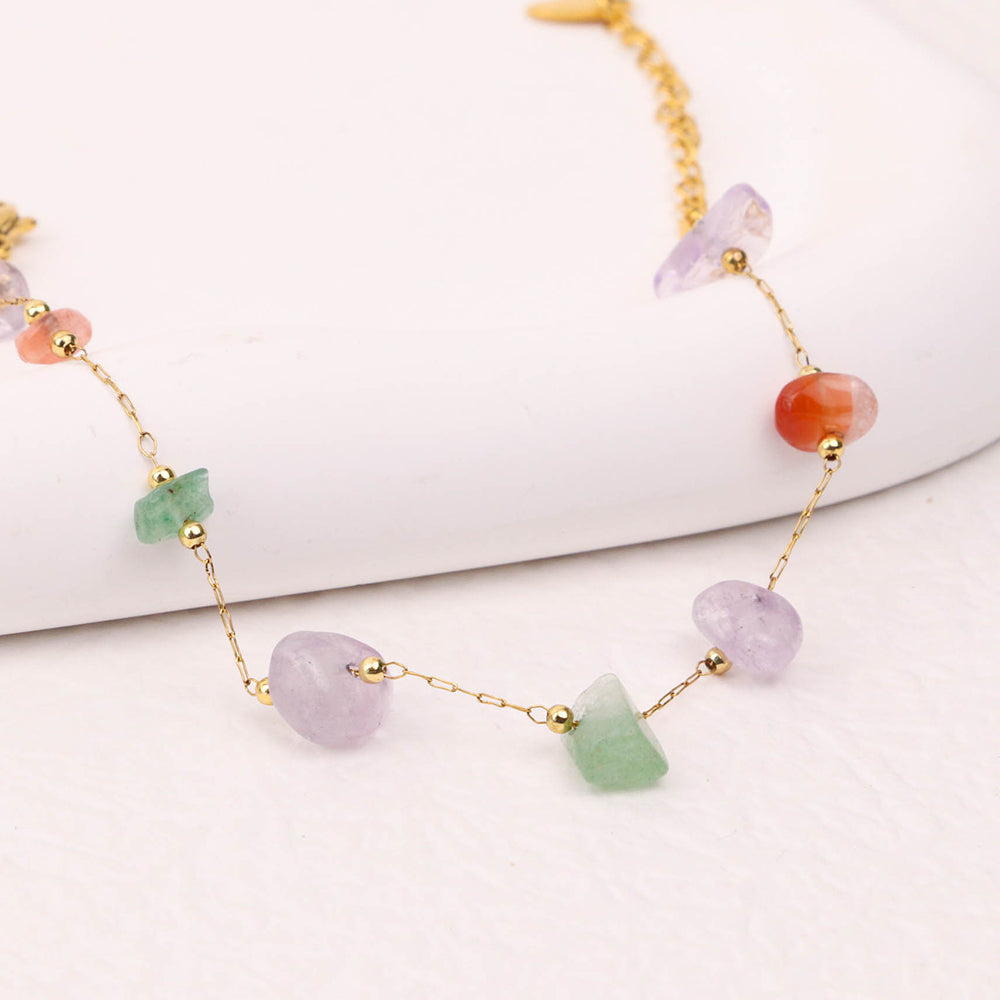 Natural Power Gemstone and Gold Gems Stones Custom Pendant Ocean Bracelet - PVD 18k Gold Plated 316L Stainless Steel_B023