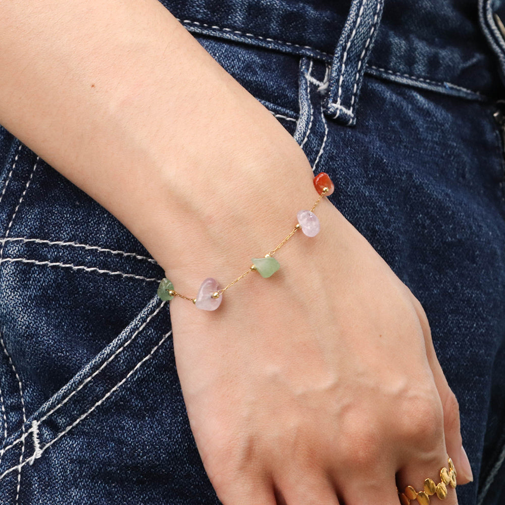 Natural Power Gemstone and Gold Gems Stones Custom Pendant Ocean Bracelet - PVD 18k Gold Plated 316L Stainless Steel_B023