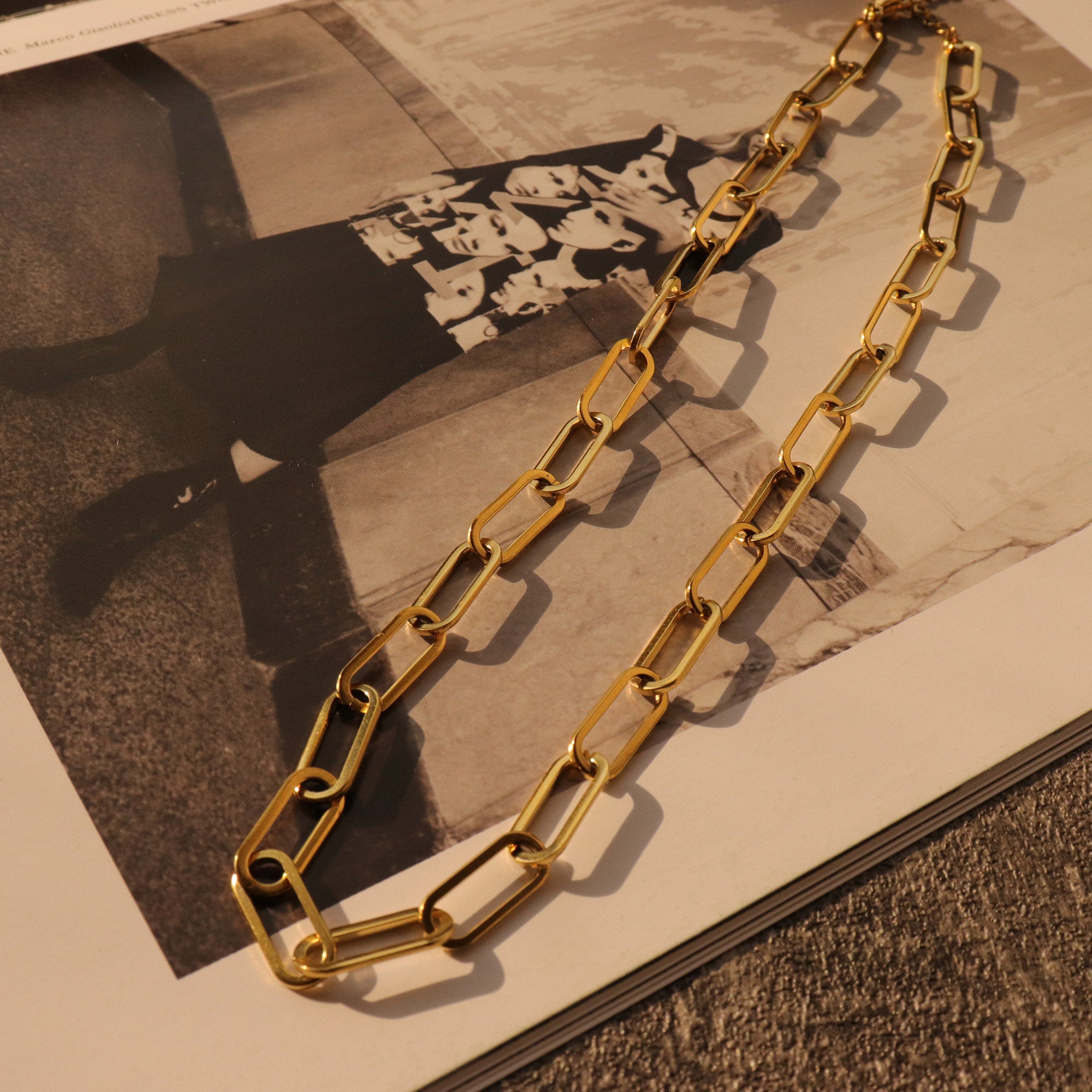 Link Chain Choker Necklace - PVD 18k Gold Plated 316L Stainless Steel_N001