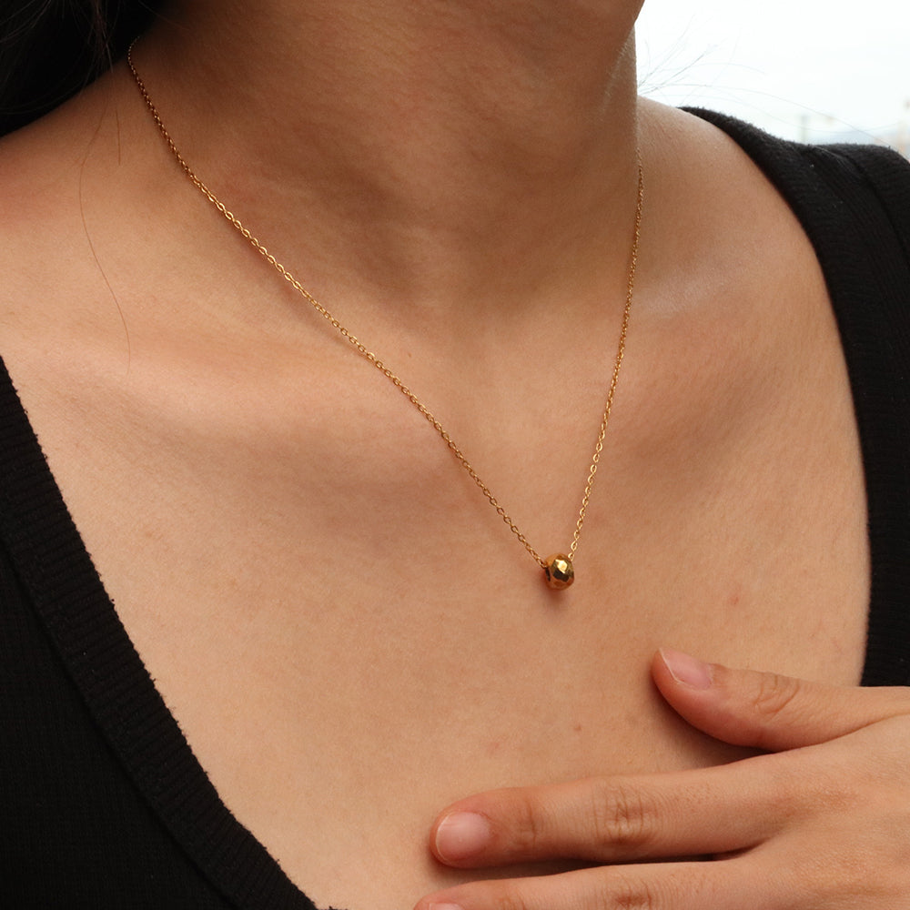 Cutting Polyhedron Bead Lucky Charm Necklace -PVD18K Gold Plated 316L Stainless Steel_N041