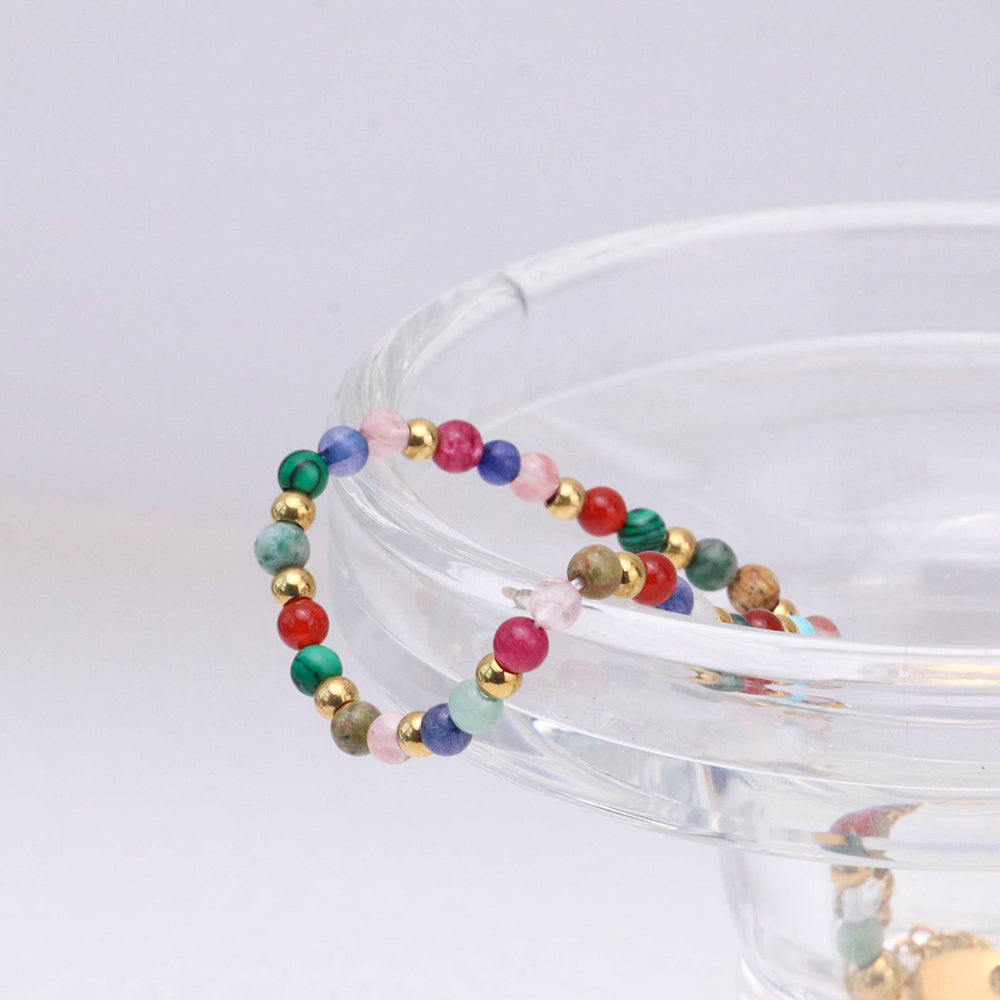 Bohemian Natural Gems Colorful Power Stones Bracelet - PVD 18k Gold Plated 316L Stainless Steel_B011