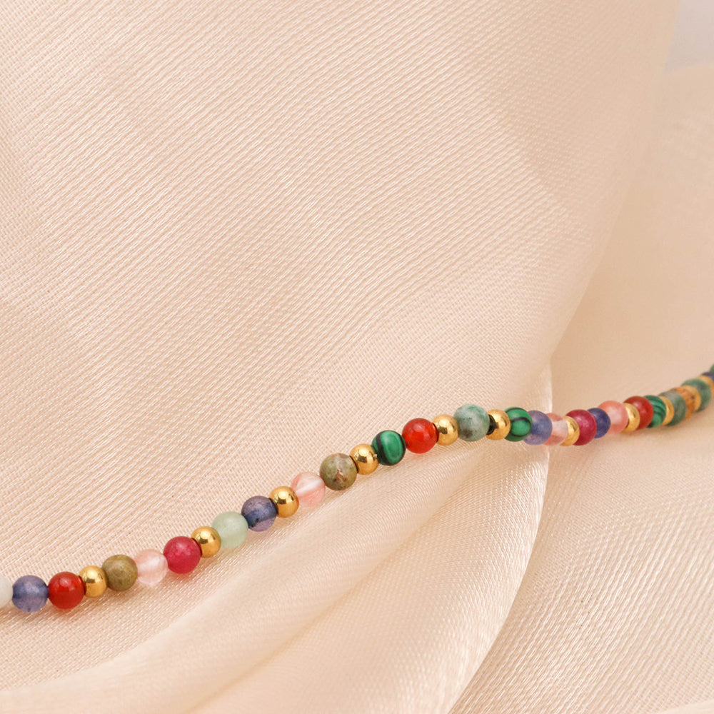 Bohemian Natural Gems Colorful Power Stones Bracelet - PVD 18k Gold Plated 316L Stainless Steel_B011