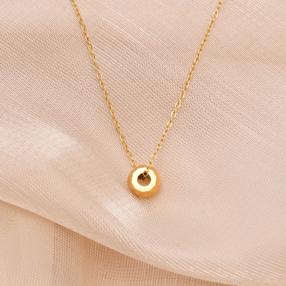 Cutting Polyhedron Bead Lucky Charm Necklace -PVD18K Gold Plated 316L Stainless Steel_N041