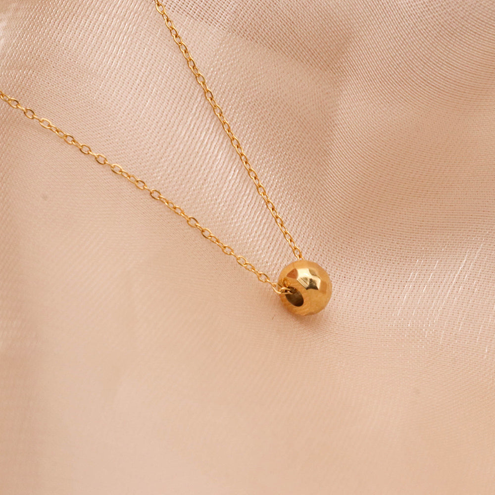 Cutting Polyhedron Bead Lucky Charm Necklace -PVD18K Gold Plated 316L Stainless Steel_N041