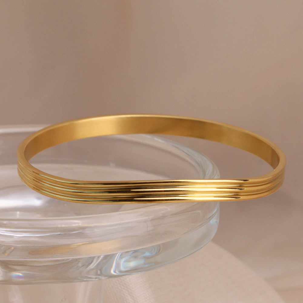 Organic Shape Triple Layers Bangle  - PVD18K Gold Plated 316L Stainless Steel_B066