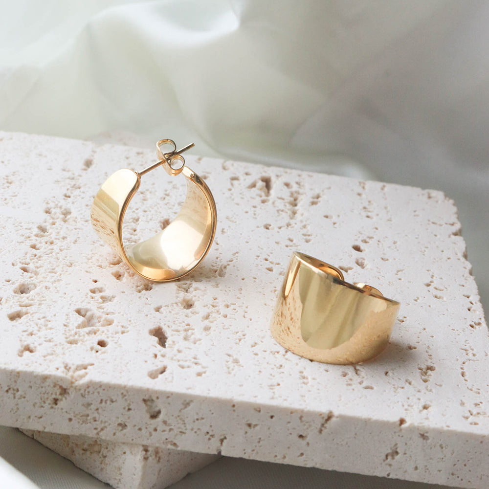 Wide Glossy Hoop Earrings - PVD 18k Gold Plated 316L Stainless Steel_E005