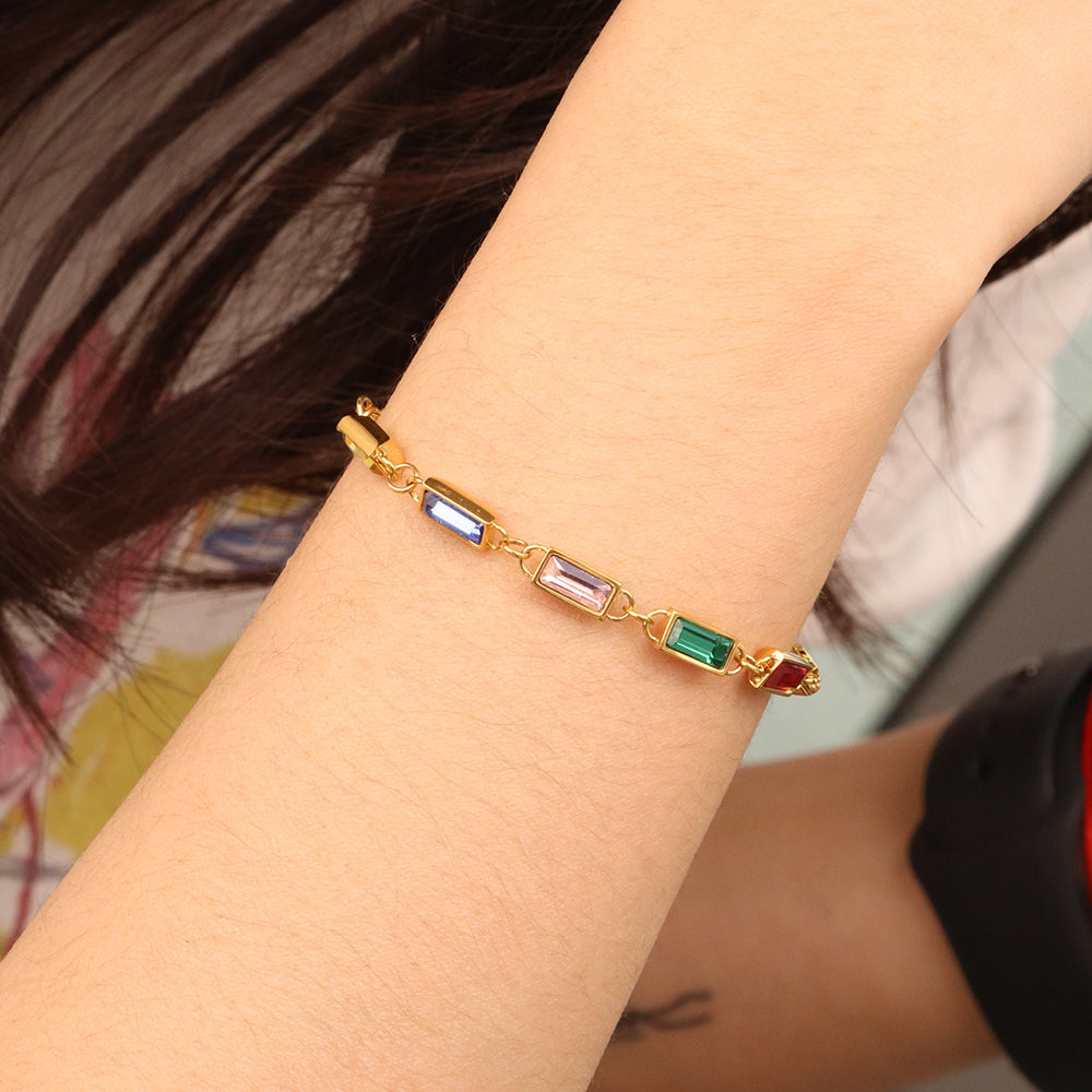 Candy Color Zircons Tennis Bracelet - PVD 18k Gold Plated 316L Stainless Steel_B012