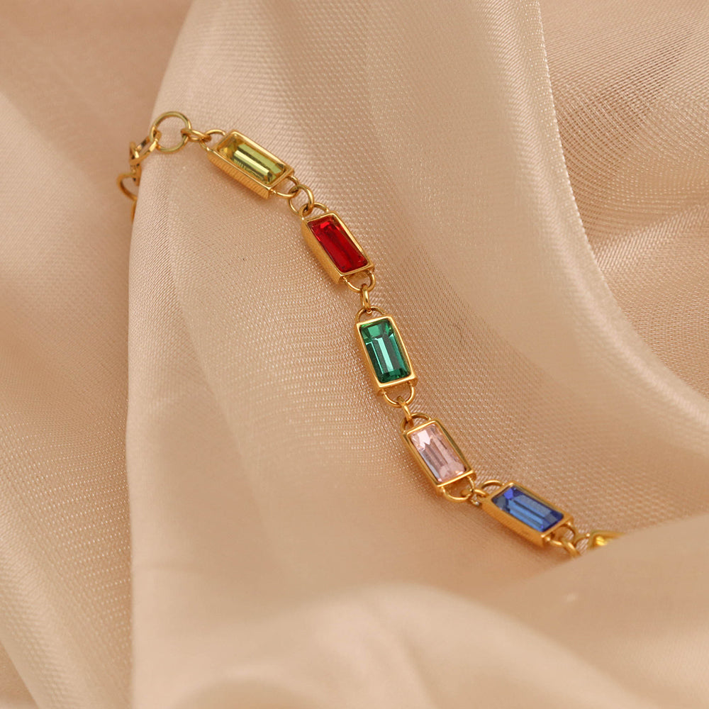 Candy Color Zircons Tennis Bracelet - PVD 18k Gold Plated 316L Stainless Steel_B012