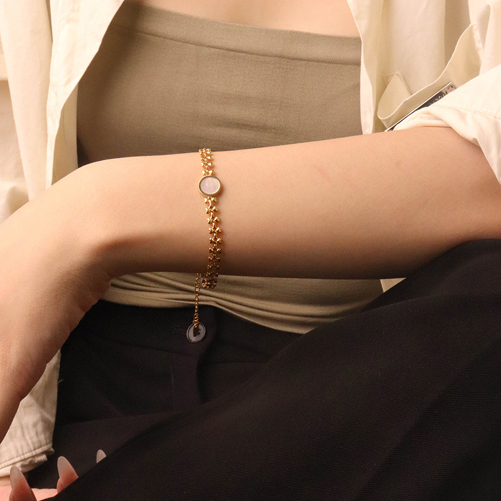 Sea Shell Round Bowtie Chain Bracelet_PVD18K Gold Plated 316L Stainless Steel_B054