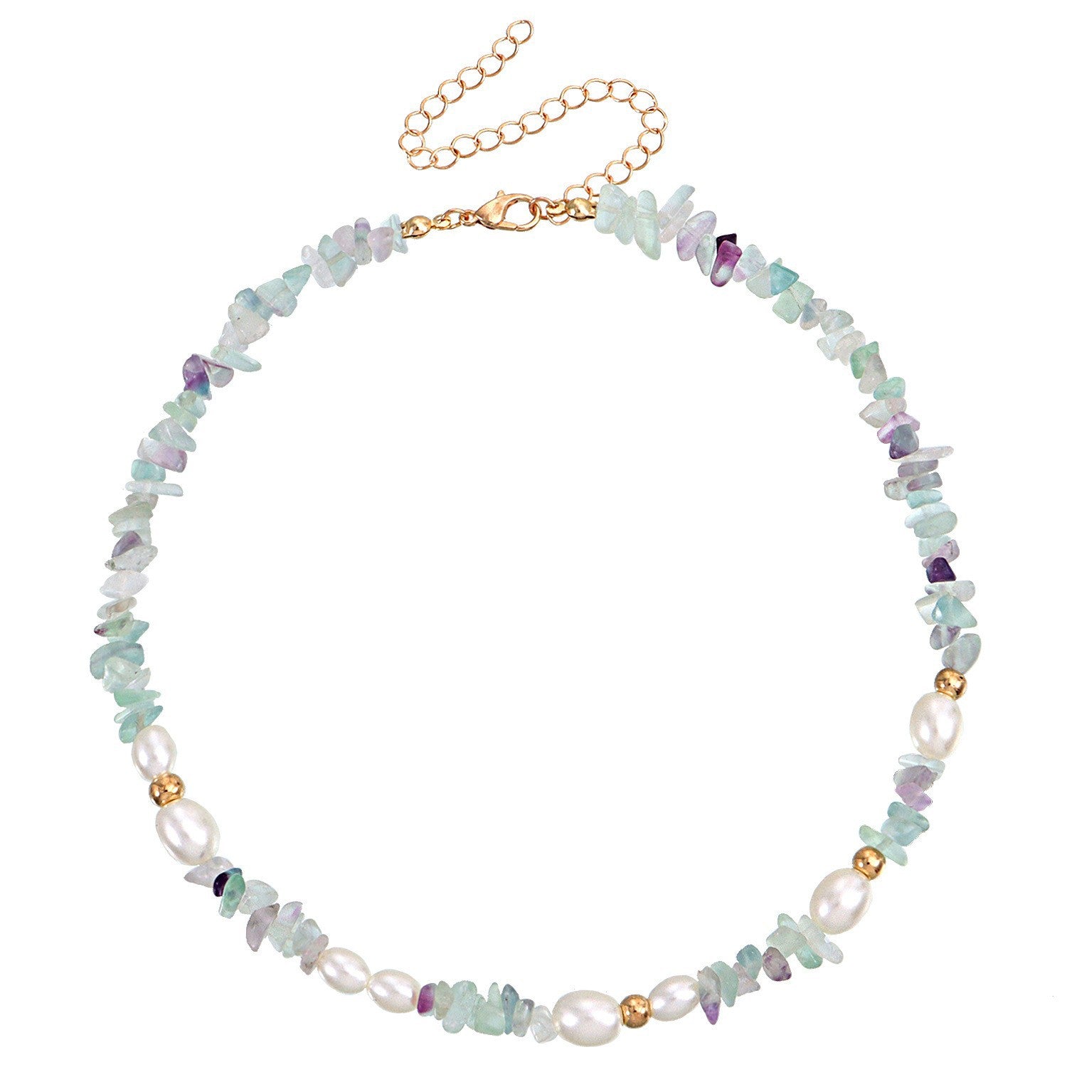 White Crystal Natural Stone and Natural Pearl Necklace_N070